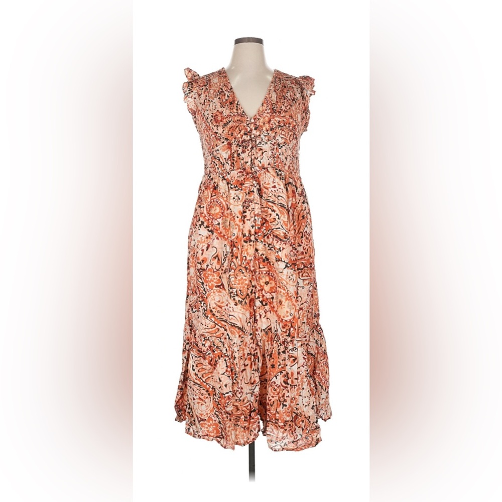 Anthropologie The Peregrine Midi Dress, beautiful warm palette bronze, reds, xl - Picture 2 of 7